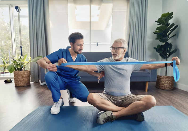 physiotherapist working at patient's home