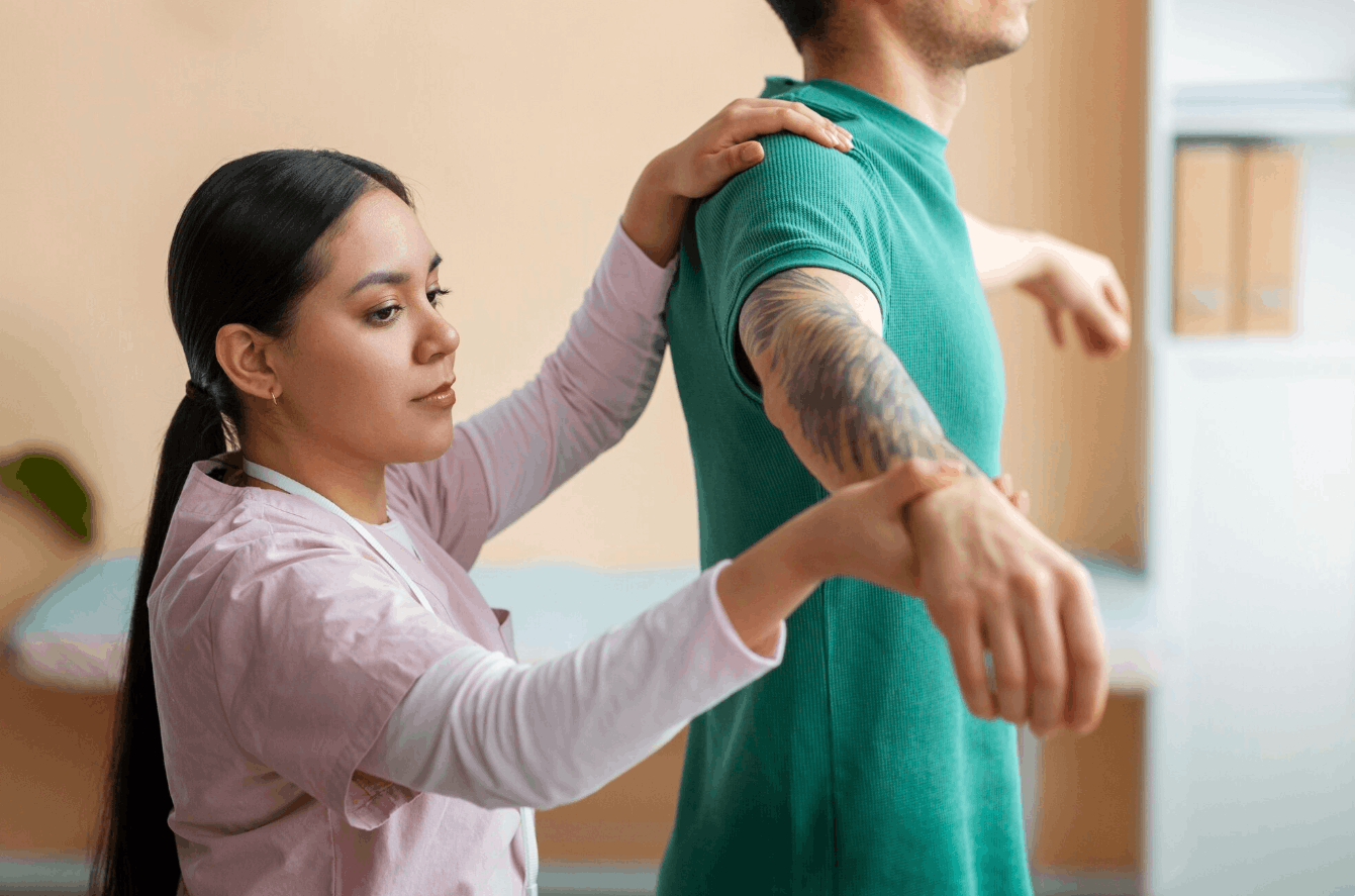 physiotherapist examining a patient