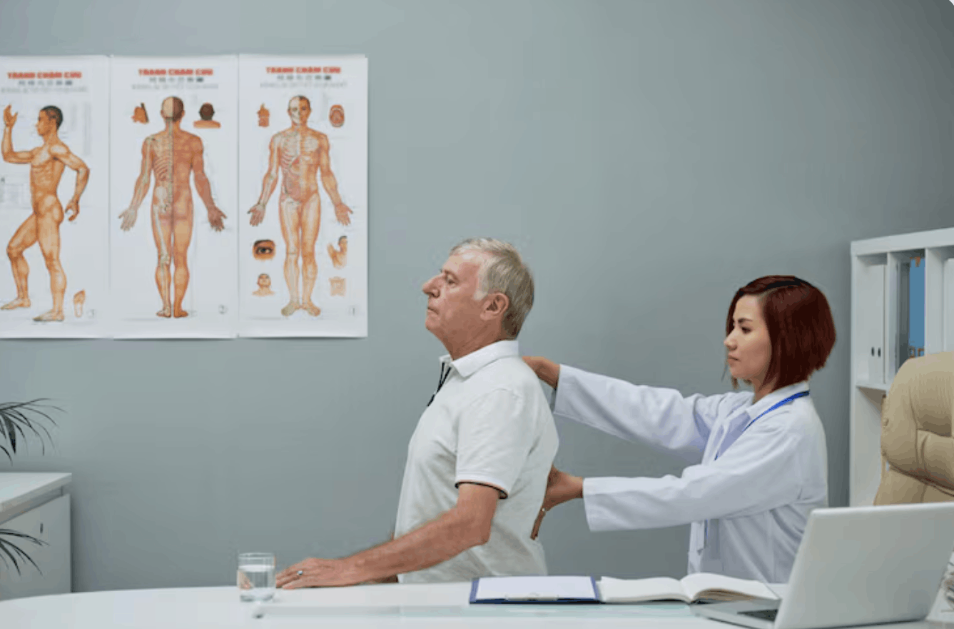 doctor examining a patient's spine